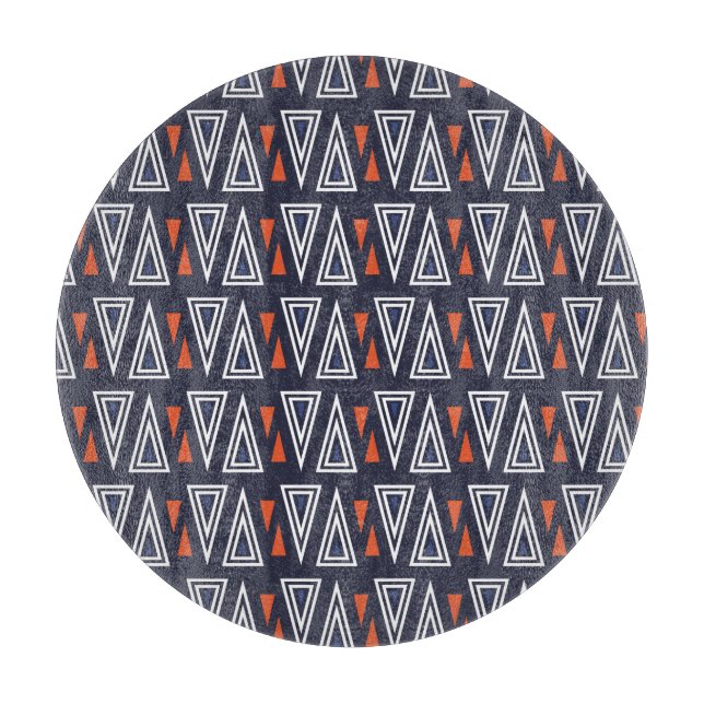 Dark Blue and Red Geometric Triangles Pattern Cutting Board (Front)