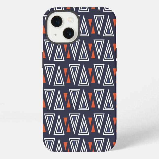 Dark Blue and Red Geometric Triangles Pattern iPhone Case (Back)