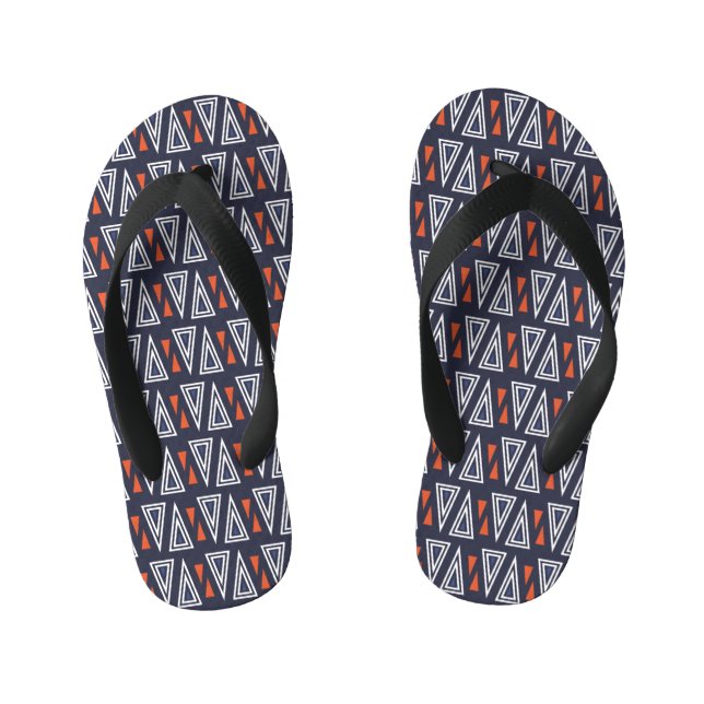 Dark Blue and Red Geometric Triangles Pattern Kid's Flip Flops (Footbed)