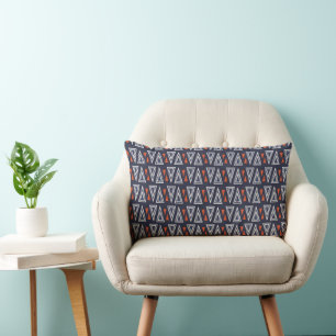 Dark Blue and Red Geometric Triangles Pattern Lumbar Pillow