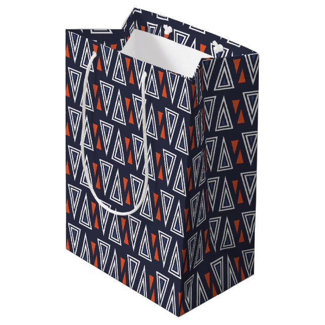 Dark Blue and Red Geometric Triangles Pattern Medium Gift Bag (Back Angled)