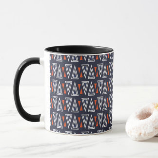 Dark Blue and Red Geometric Triangles Pattern Mug