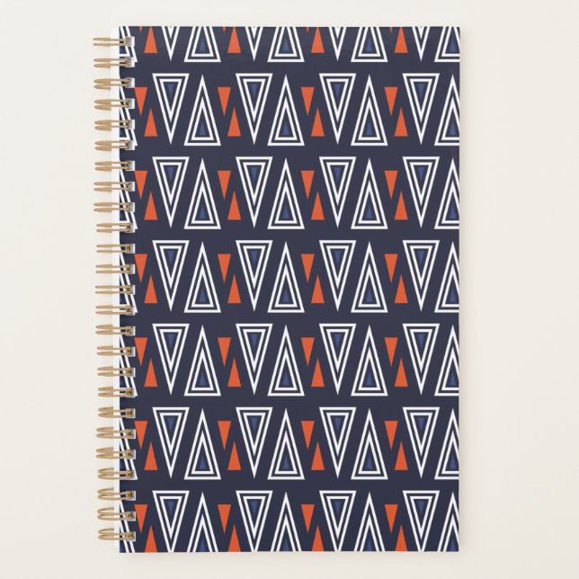 Dark Blue and Red Geometric Triangles Pattern Planner (Front)
