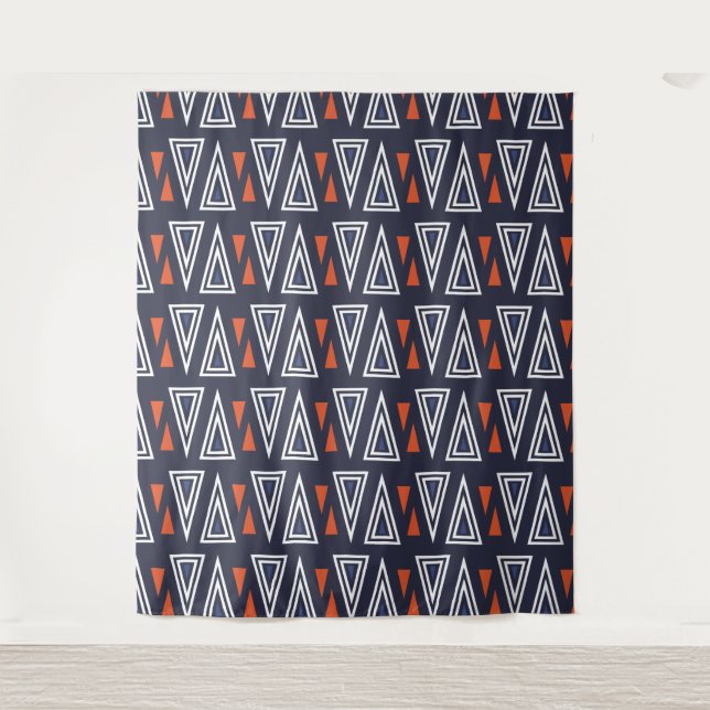 Dark Blue and Red Geometric Triangles Pattern Tapestry (Front)