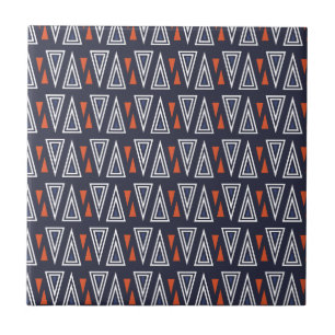 Dark Blue and Red Geometric Triangles Pattern Tile
