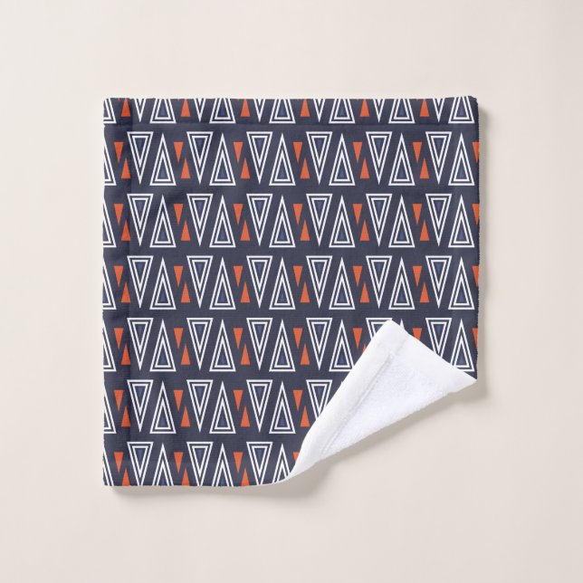Dark Blue and Red Geometric Triangles Pattern Wash Cloth (Wash Cloth)
