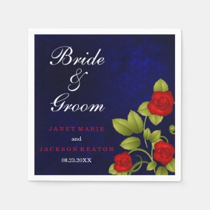 Dark Blue and Red Rose Wedding Napkin