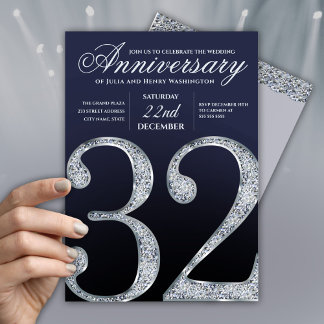 Dark Blue and Silver 32nd Wedding Anniversary  Invitation