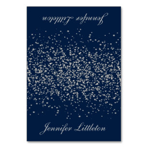 Dark Blue and Silver Confetti   Place Cards