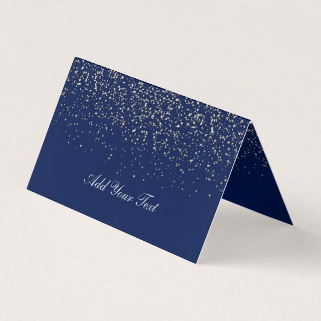 Dark Blue and Silver Confetti | Place Cards (Front)