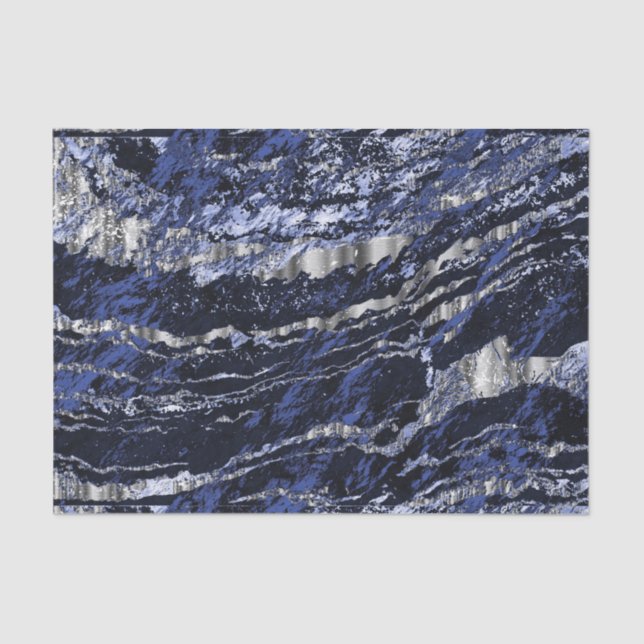 Dark Blue and Silver Marble Design Tissue Paper (Front)