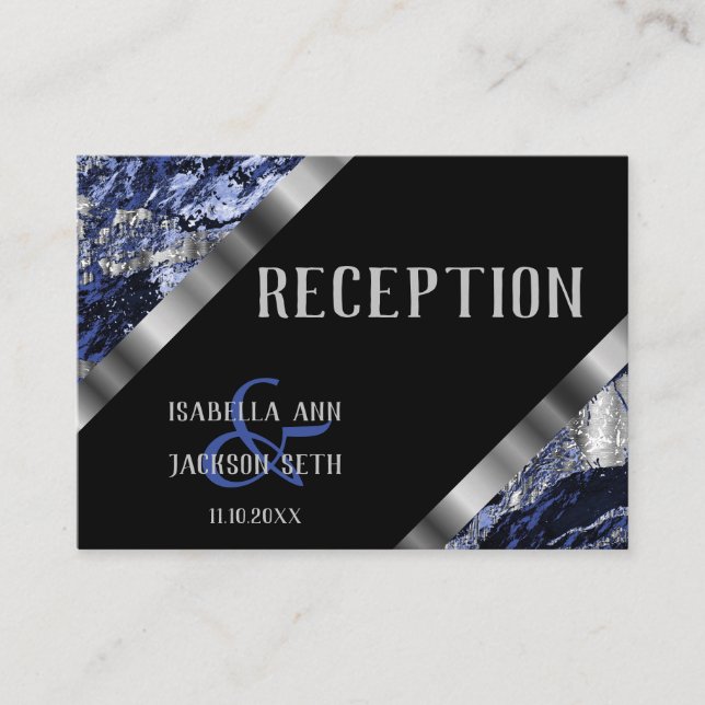 Dark Blue and Silver Marble  - Reception Enclosure Card (Front)