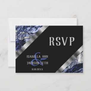 Dark Blue and Silver Marble - RSVP Card