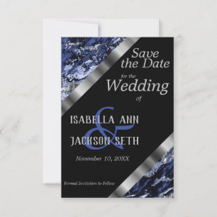 Dark Blue and Silver Marble Wedding Save The Date
