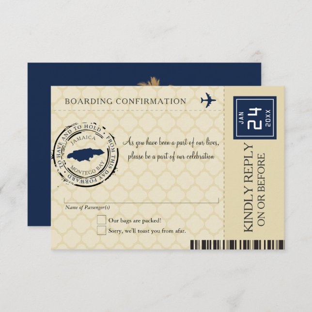 Dark Blue and Tan Jamaica RSVP Boarding Pass (Front/Back)