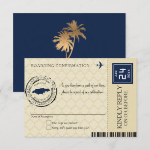 Dark Blue and Tan Jamaica RSVP Boarding Pass Card