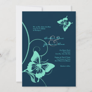 Dark Blue and Teal Butterfly Wedding Invitation