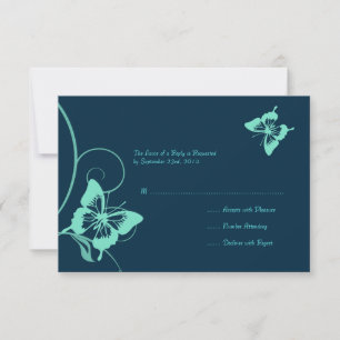 Dark Blue and Teal Butterfly Wedding RSVP Card