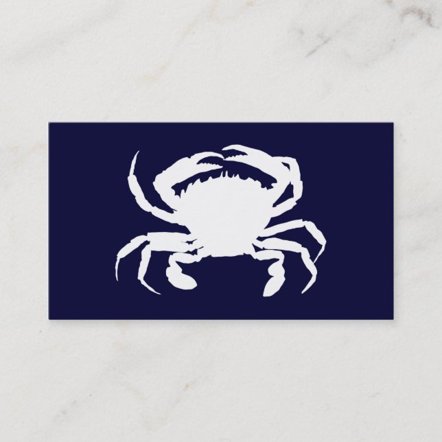 Dark Blue and White Crab Shape Business Card (Front)