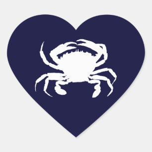 Dark Blue and White Crab Shape Heart Sticker