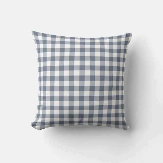 Dark blue and White Gingham Pattern Chequered Outdoor Pillow (Front)