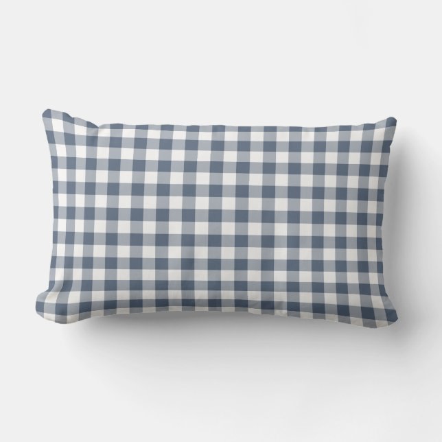 Dark Blue and White Gingham Pattern Lumbar Pillow (Front)