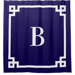 Dark Blue and White Greek Key Simple Monogram