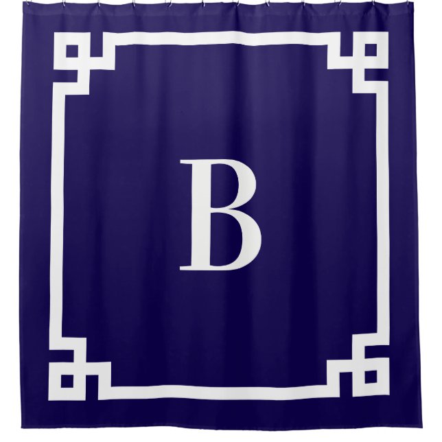 Dark Blue and White Greek Key Simple Monogram (Front)