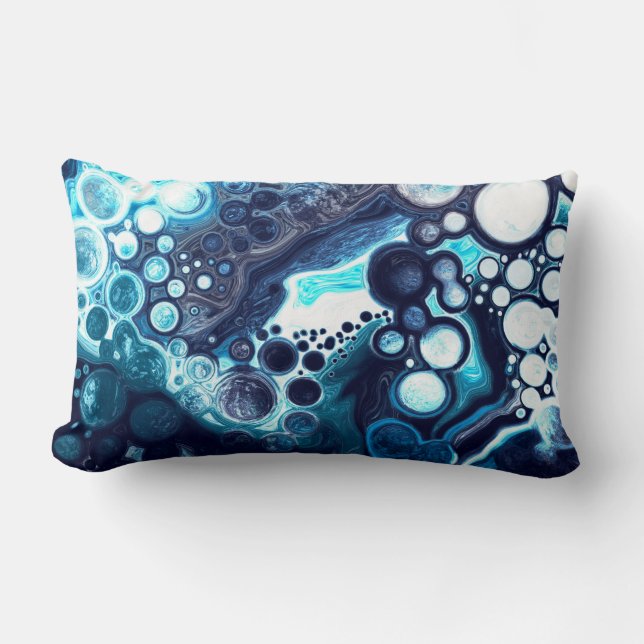 Dark Blue and White Marble Fluid Art  Lumbar Pillow (Front)