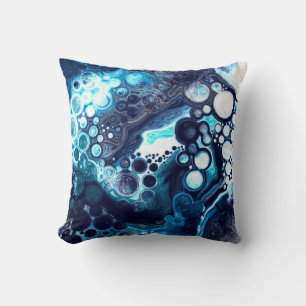 Dark Blue and White Marble Fluid Art  Throw Pillow