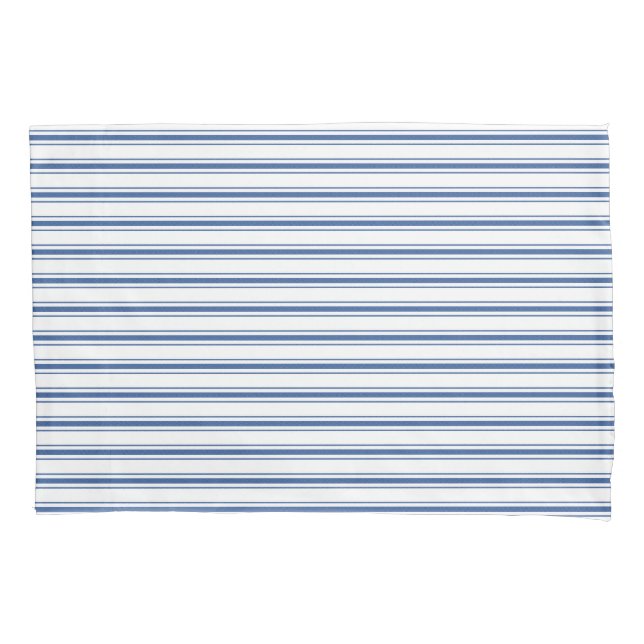 Dark Blue and White Mattress Ticking Narrow Stripe Pillowcase (Front-Left)