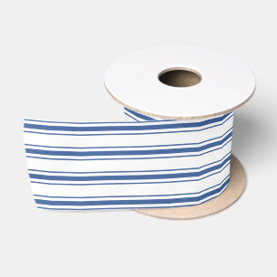 Dark Blue and White Mattress Ticking Narrow Stripe Satin Ribbon