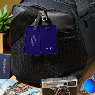 Dark Blue and White Modern Monogram Luggage Tag