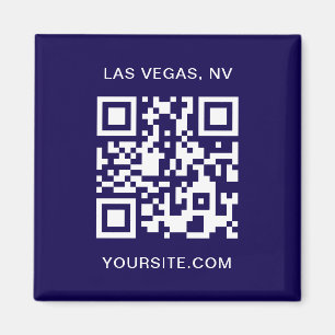 Dark Blue and White Modern QR Code Promo Magnet