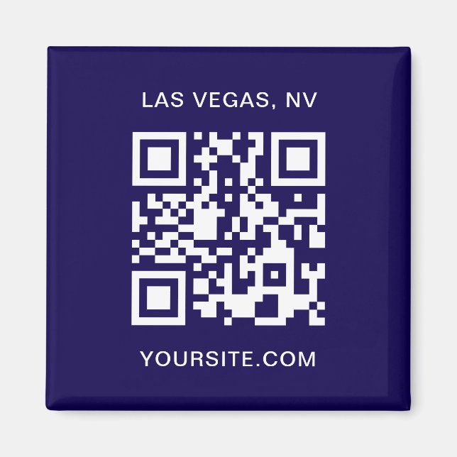 Dark Blue and White Modern QR Code Promo Magnet (Front)