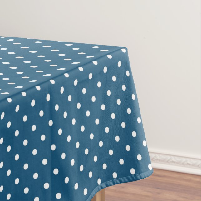 Dark Blue and White Polka Dot Pattern Tablecloth (In Situ)