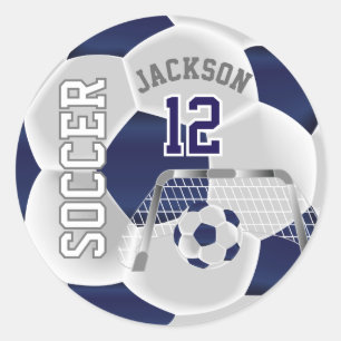 Dark Blue and White Soccer Ball Classic Round Sticker