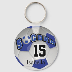 Dark Blue and White Soccer Ball Keychain