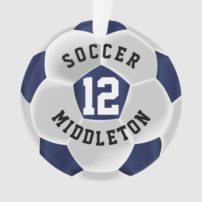 Dark Blue and White Soccer Sport Ball Ornament (Front)