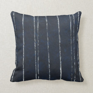 Dark blue and white stripe pattern throw pillow