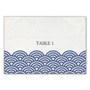 Dark Blue and White Stylized Waves Place Name Card