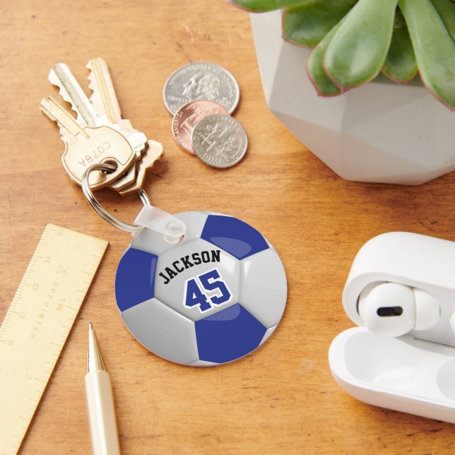 Dark Blue and White Team Soccer  ⚽ Ball Keychain (Desk)