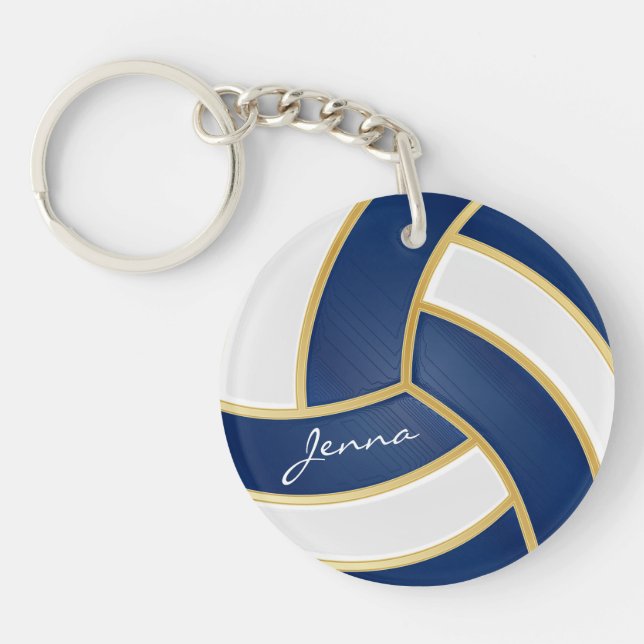 Dark Blue and White  Volleyball  Keychain (Front)