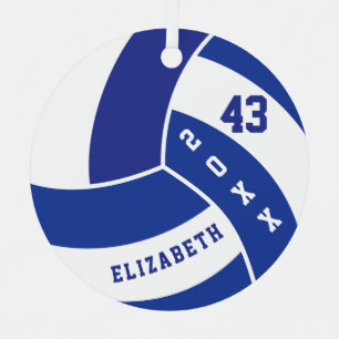 Dark Blue and White Volleyball Metal Ornament