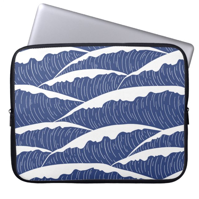 Dark Blue and White Waves Electronics Bag (Front)
