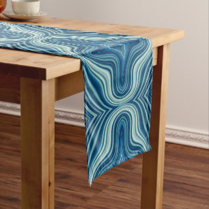 Dark Blue and White Wavy Rhombus Pattern Short Table Runner