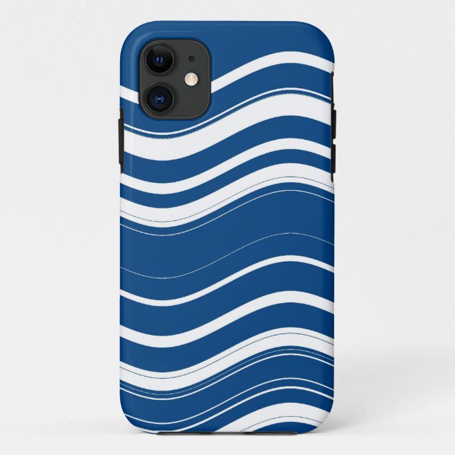 Dark Blue and White Wavy Stripes Pattern Case-Mate iPhone Case (Back)