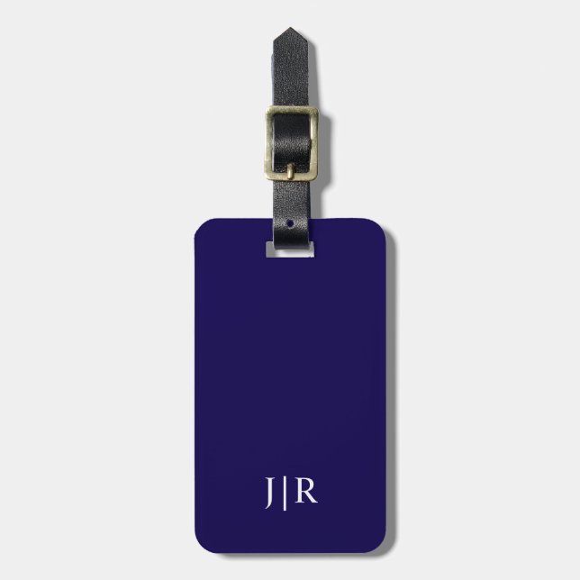 Dark blue And whiteI Modern Monogram  Luggage Tag (Front Vertical)