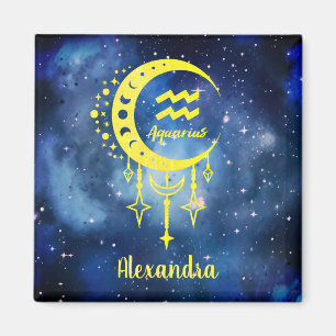 Dark Blue and Yellow Custom Name Aquarius Magnet