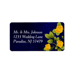Dark Blue and Yellow Rose Wedding Label